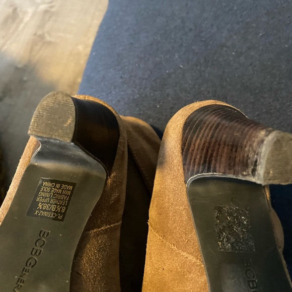 BCBG Suede Heeled Booties. Used. Tan color. Size 8.5B. Please see photos. - Picture 6 of 7